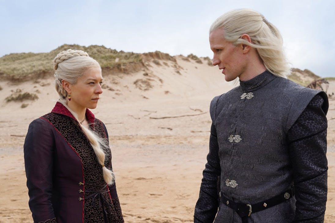 Two characters with long blonde hair from The House Of The Dragon